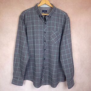 Rue Saint-Patrick Plaid Flannel Long Sleeve Button Down Shirt Gray Blue Size XXL